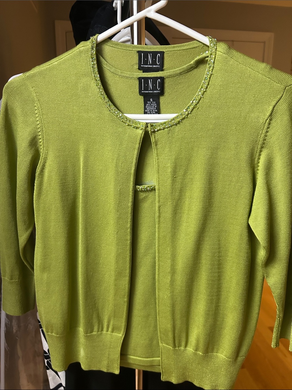 INC International Concepts Lime Green Two-Piece Sweater Cardigan Set